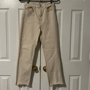 loft size 00 the straight Jean, cream colored with frayed bottom hem